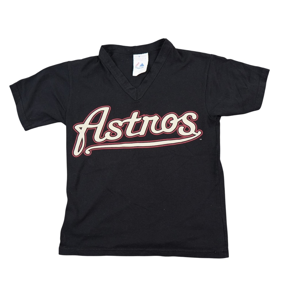 Majestic Houston Astros Craig Biggio Shirt Kids M Black VTG Baseball V Neck 7